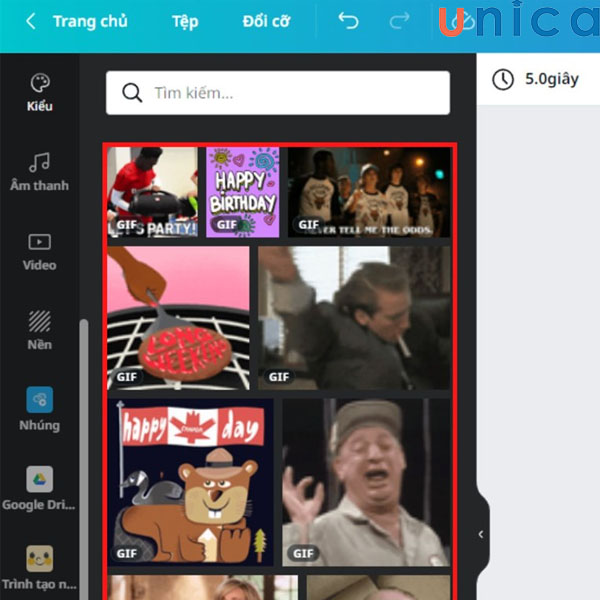 Chọn tệp ảnh động có sẵn trên Canva