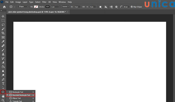 Chọn công cụ Rounded Rectangle Tool