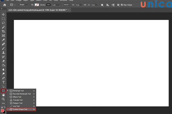 Chọn công cụ Custom Shape Tool