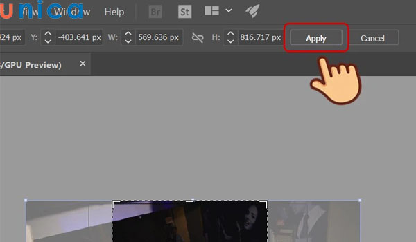 Nhấn Apply để hoàn thành cắt ảnh