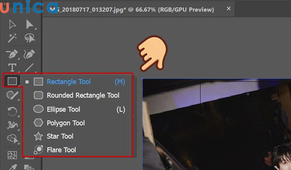 Chọn công cụ Rectangle Tool để vẽ hình dạng muốn cắt