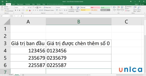 Cách thêm số 0 vào đầu chuỗi văn bản trong excel