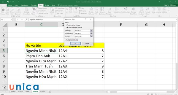Chỉnh thông số trong Advanced Filter