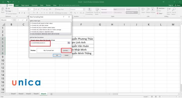 Nhập công thức và chọn Format