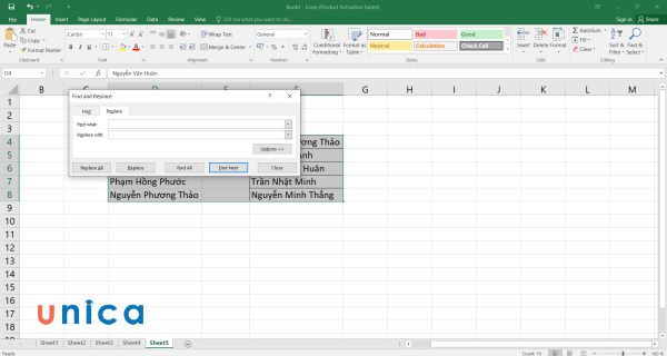 Tìm các giá trị giống nhau bằng Find and Replace