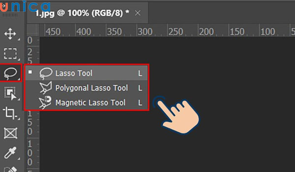 Chọn công cụ Lasso Tool để cắt ảnh