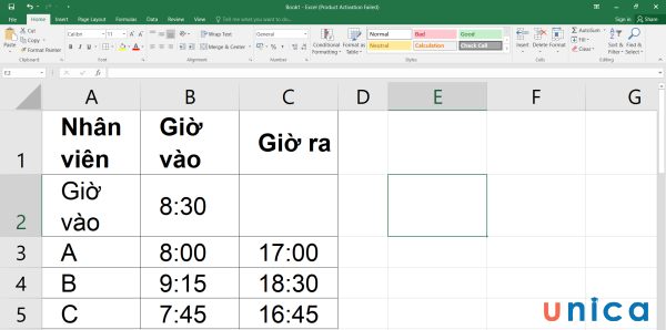Dữ liệu về giờ vào và ra của nhân viên