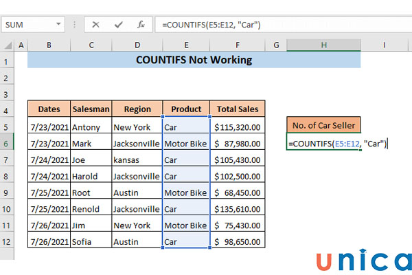 Công thức đúng khi đếm giá trị text