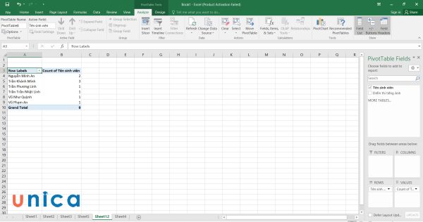 Kéo thả mục Tên sinh viên