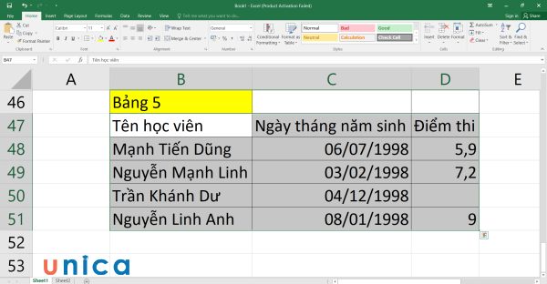 Bôi đen toàn bộ vùng dữ liệu