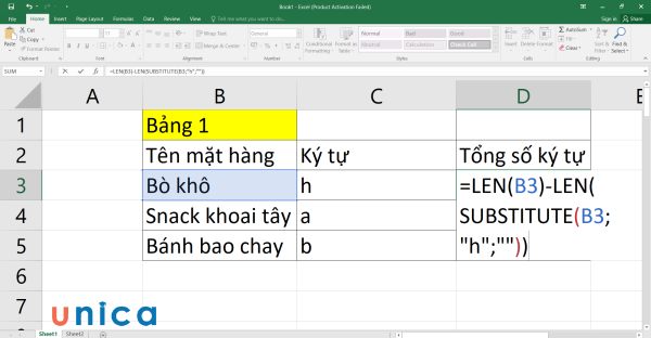 Nhập công thức Len và SUBSTITUTE vào D3