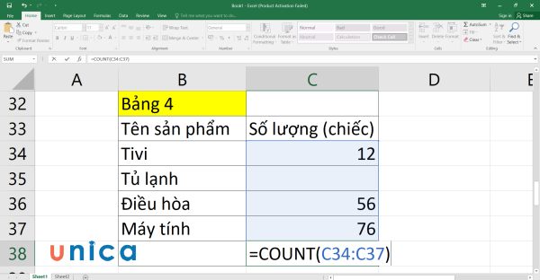 Nhập công thức vào C38