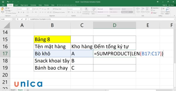 Nhập công thức SUMPRODUCT và LEN