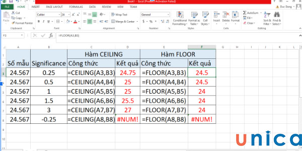 Hàm làm tròn excel CEILING, FLOOR