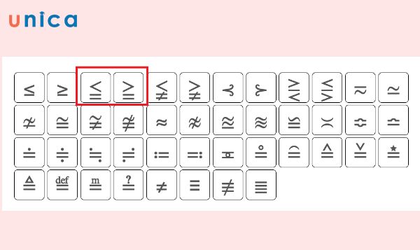 Ký hiệu lớn hơn hoặc bằng và nhỏ hơn hoặc bằng