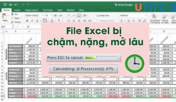 File excel bị nặng là do chứa quá nhiều dữ liệu và hình ảnh