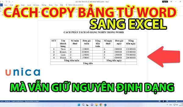 Cách copy bảng từ word sang excel