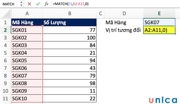 Hàm match trong excel là một hàm tìm kiếm