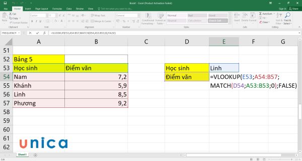 Nhập công thức hàm match excel
