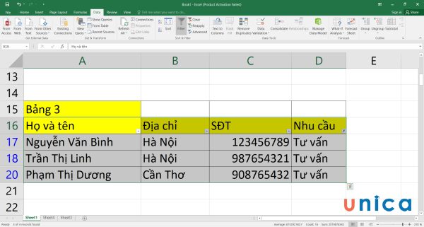 Bôi đen toàn bộ vùng dữ liệu cần lọc