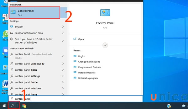 Tìm và chọn Control Panel
