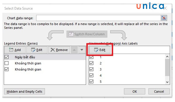 Chọn Edit trong Horizontal