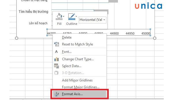 Chọn Format Axis