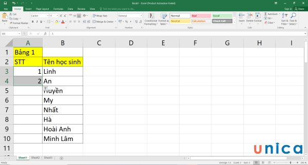 Bôi đen 2 ô là A3 và A4