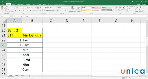 Kết quả sau khi nhập công thức