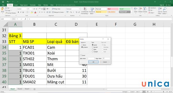 Chỉnh các thông số trong hộp thoại Series