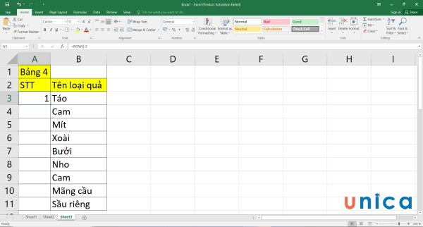 Kết quả sau khi nhập công thức