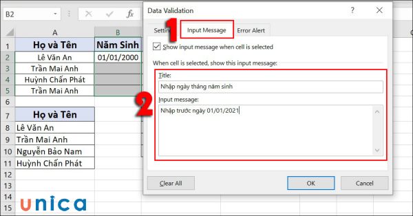 Chỉnh thông số trong Input Message