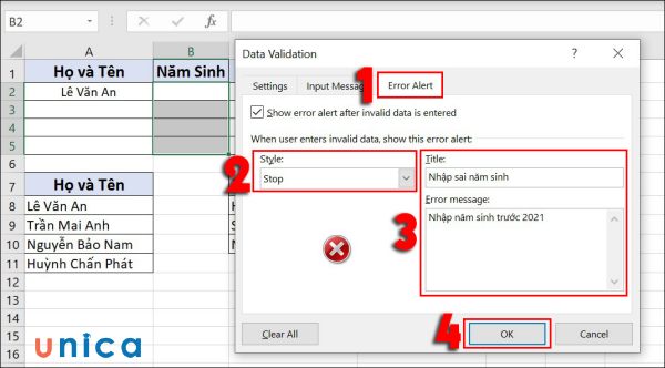 Chỉnh thông số của Error Alert