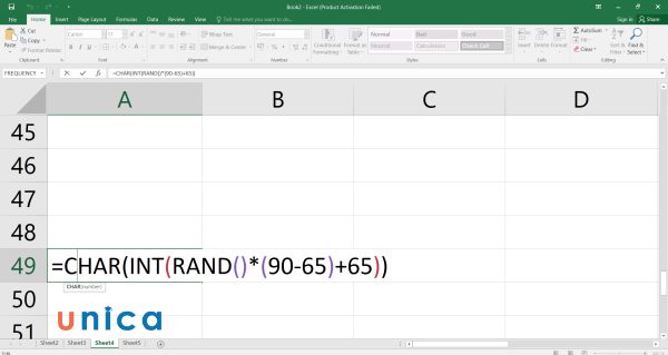 Nhập công thức vào ô A49
