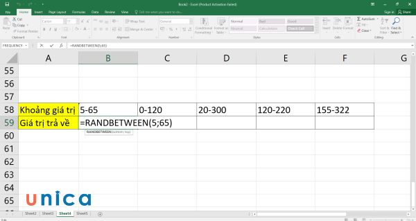 Nhập công thức hàm RANDBETWEEN