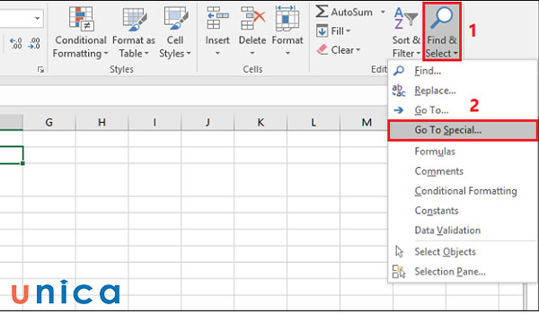 Chọn Go To Special