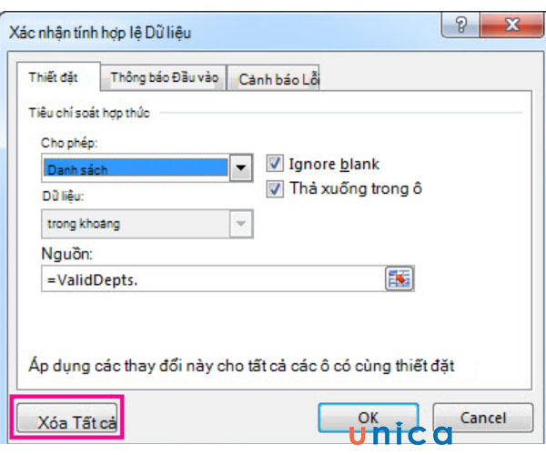 Xoá tất cả dữ liệu