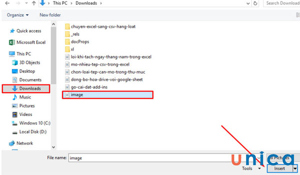 Chọn hình ảnh chèn lên bảng tính