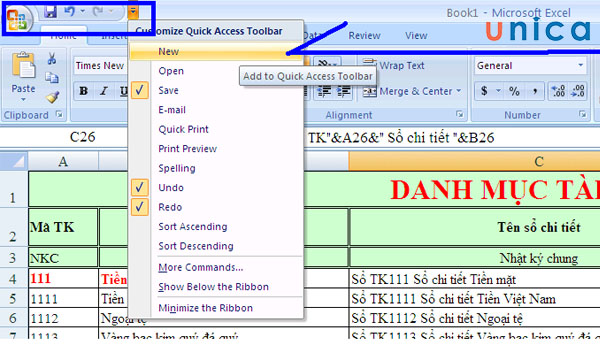 Thao tác để tạo một phím truy cập nhanh ở phần Quick Access