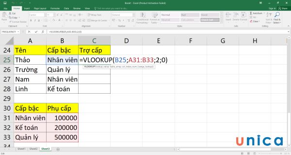 Nhập công thức vào C25