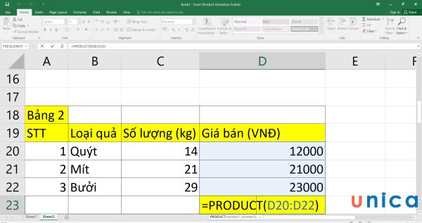 Nhập công thức PRODUCT