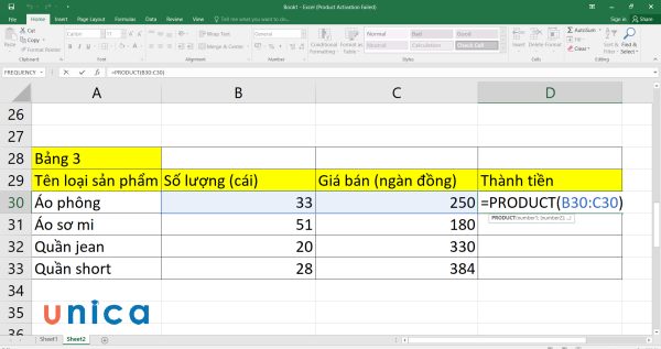 Nhập công thức PRODUCT