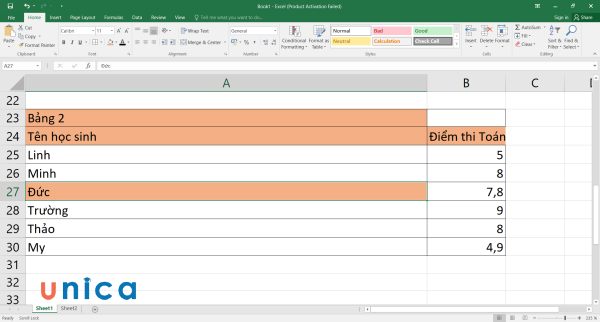 Kết quả của cách định dạng kích thước ô trong excel