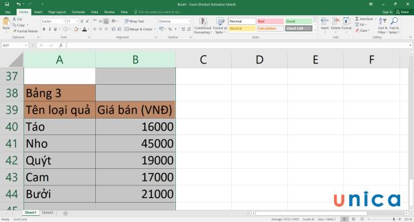 Chọn vùng dữ liệu cần thay đổi kích thước