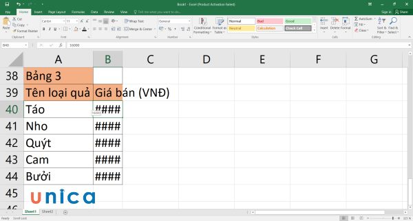 Lỗi hiển thị #### do ô quá nhỏ