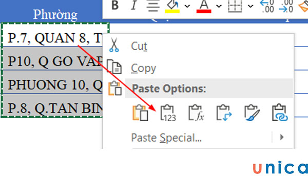 Chọn Paste Special