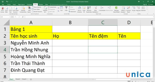Cho bảng dữ liệu