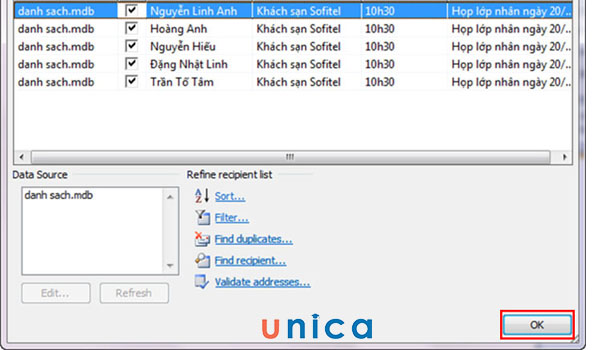 Kiểm tra thông tin sửa đổi