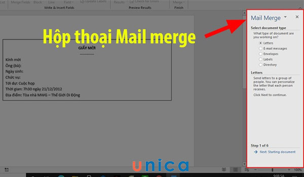 Hộp thoại Mail merge