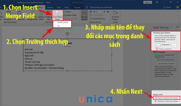 Thao tác thực hiện để không hiện filed name